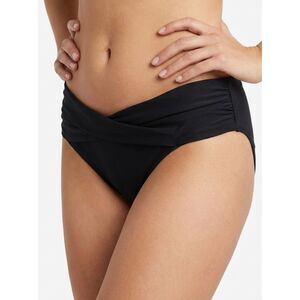 Twisted Knot Waistband Black Nylon Mid-Rise Bikini Bottom Shekini Size M Medium